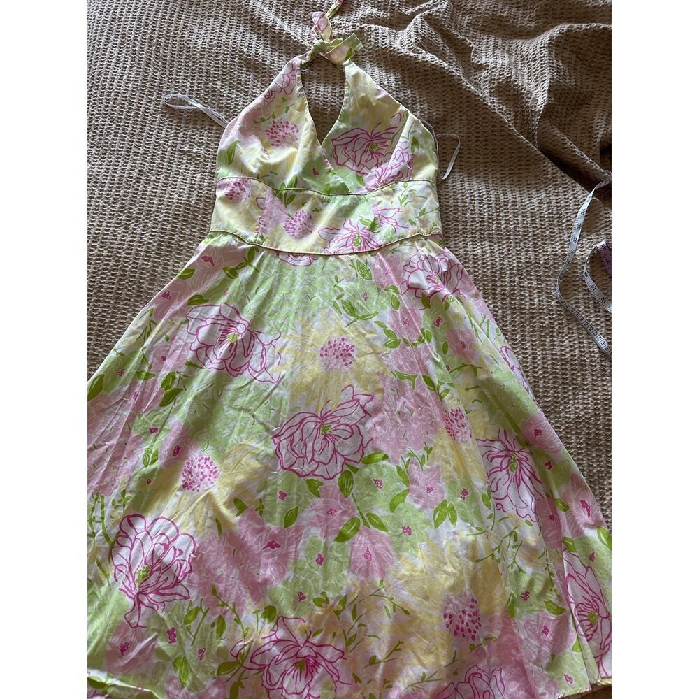 Lilly Pulitzer Vintage Floral Halter Midi Dress | Pink‎ & Green | Size 12 - Picture 5 of 5